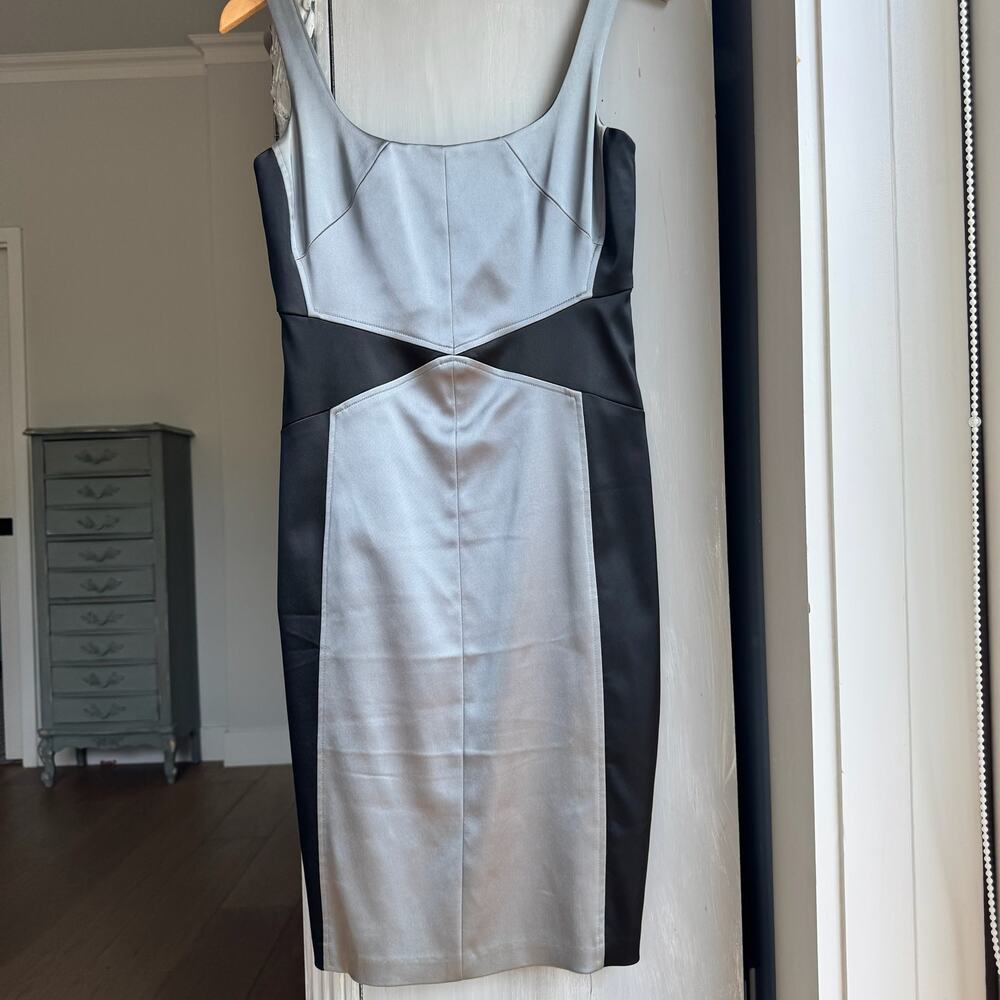 David Meister Dress Sz 6 Illusion Shaping Bodycon Black Gray Colorblock